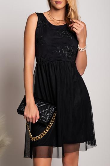 Eleganta kleita ar izšuvuma detaļām ''Dilana'', melna