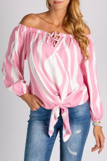 Krekls ar atkailinātiem pleciem ''Inessa'', balts-rozā
