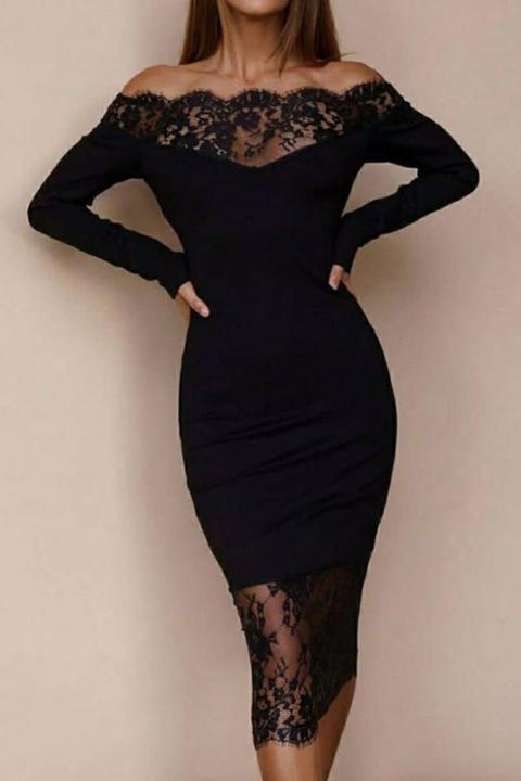 Eleganta midi kleita ar caurspīdīgu mežģīņu detaļu ''Avignon'', melna