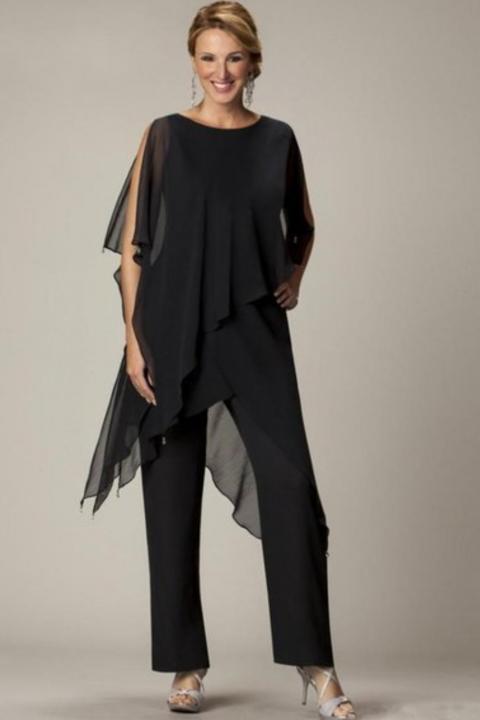 Elegants caurspīdīgas tunikas un garo bikšu komplekts ''Claudette'', melns