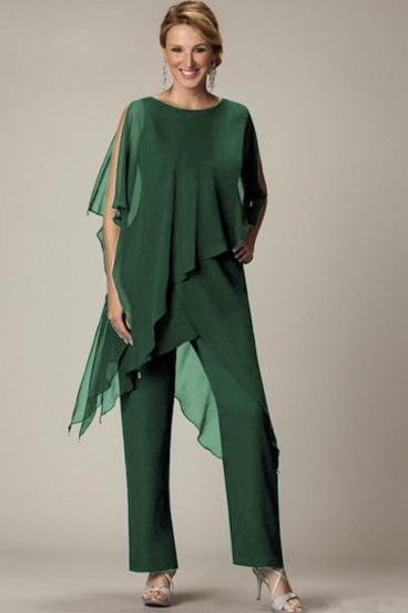 Elegants caurspīdīgas tunikas un garo bikšu komplekts ''Claudette'', zaļš