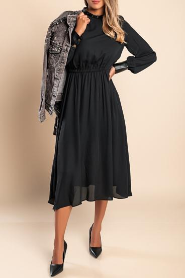 Eleganta midi kleita ar mākslīgās ādas detaļām ''Plana'', melna