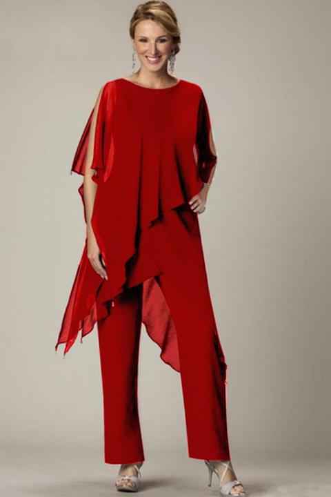 Eleganta caurspīdīgas tunikas un garo bikšu komplekts ''Claudette'', sarkans