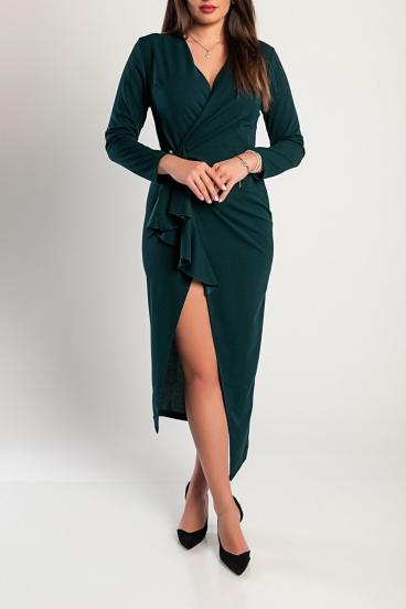 Eleganta 3/4 piedurkņu volānveida kleita ''Brynlee'', tumši zaļa