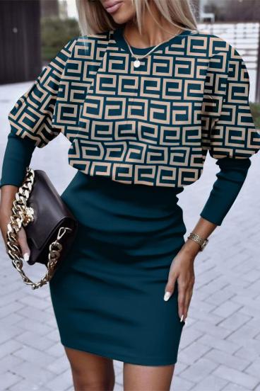 Eleganta mini kleita ar apdruku ''Lenta'', petrol krāsā