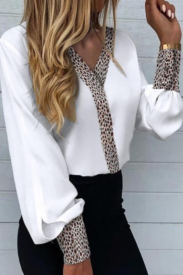 Eleganta blūze ar leoparda apdruku ''Polina'', balta