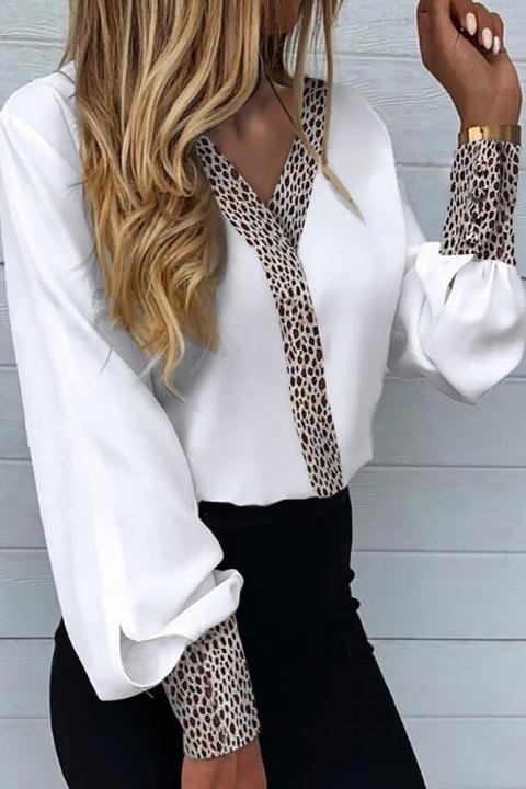 Eleganta blūze ar leoparda apdruku ''Polina'', balta