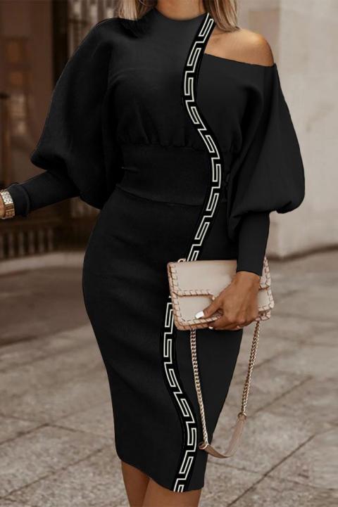 Eleganta midi kleita ar ģeometrisku apdruku, melna