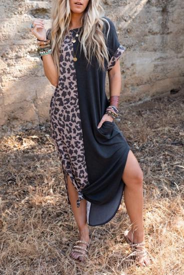 Eleganta maxi kleita ar leoparda apdruku, melna