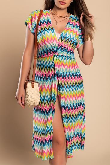 Pludmales kleita ar daudzkrāsainu apdruku, daudzkrāsaina