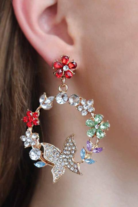 Eleganti auskari ar dekoratīviem dimantiņiem, ART384, daudzkrāsaini
