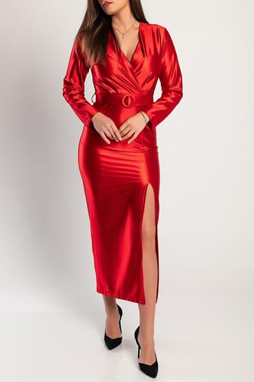 Eleganta midi kleita no satīna imitācijas, sarkana