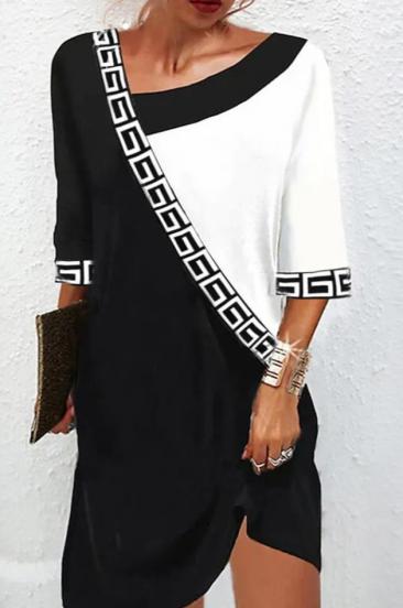 Eleganta kleita ar ģeometrisku rakstu, melnbalta