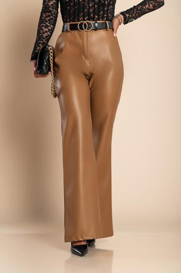 Elegantas garās bikses no ādas imitācijas, camel krāsā