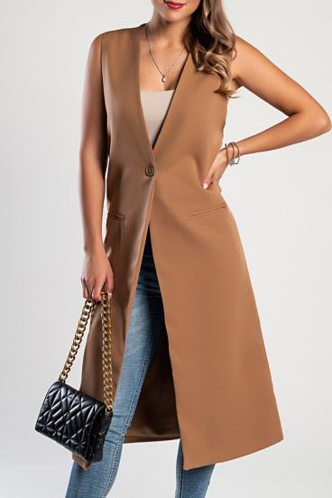 Eleganta garāka veste ar pogu, camel krāsā