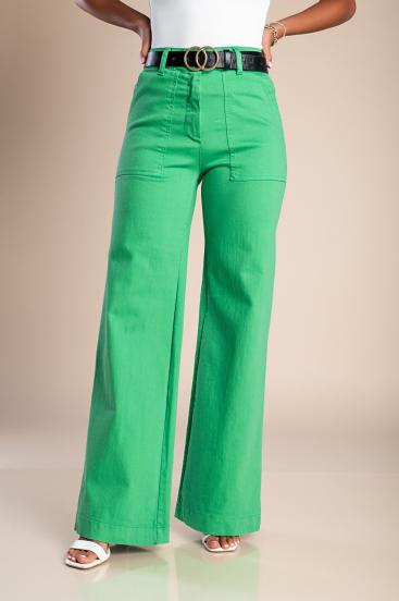 Kokvilnas bikses ar platām starām, zaļas