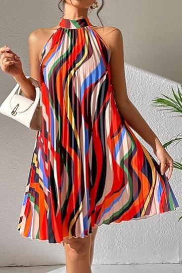 Plisēta mini kleita ar apdruku, daudzkrāsaina
