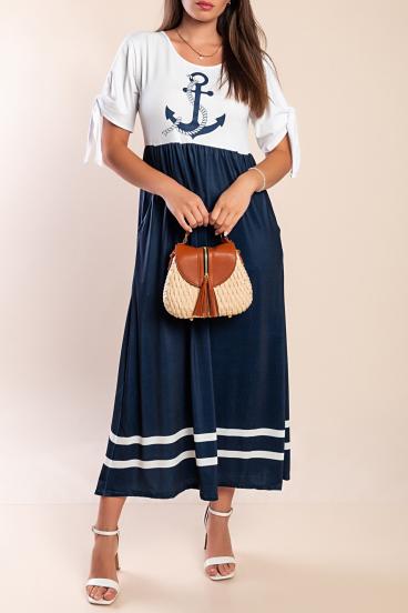 Midi kleita ar enkura apdruku, balta/navy