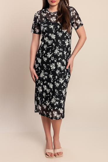 Eleganta midi kleita ar apdruku, melna