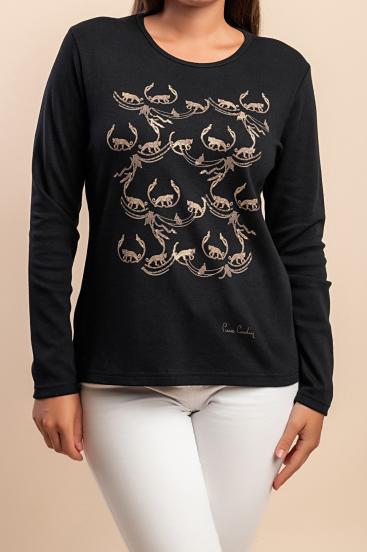 Garpiedurkņu kokvilnas tops, melns